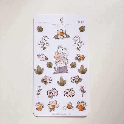 Hoja 23 Stickers Gatitos Traviesos Y Flores Kawaii