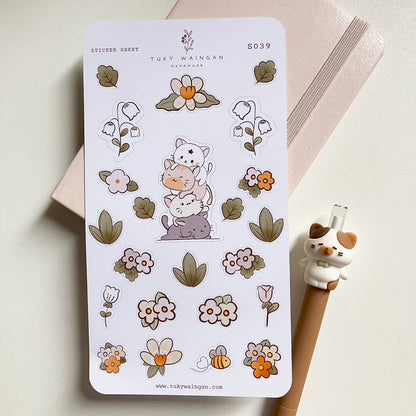 Hoja 23 Stickers Gatitos Traviesos Y Flores Kawaii