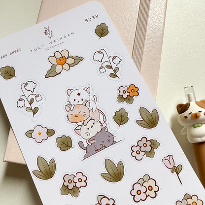 Hoja 23 Stickers Gatitos Traviesos Y Flores Kawaii