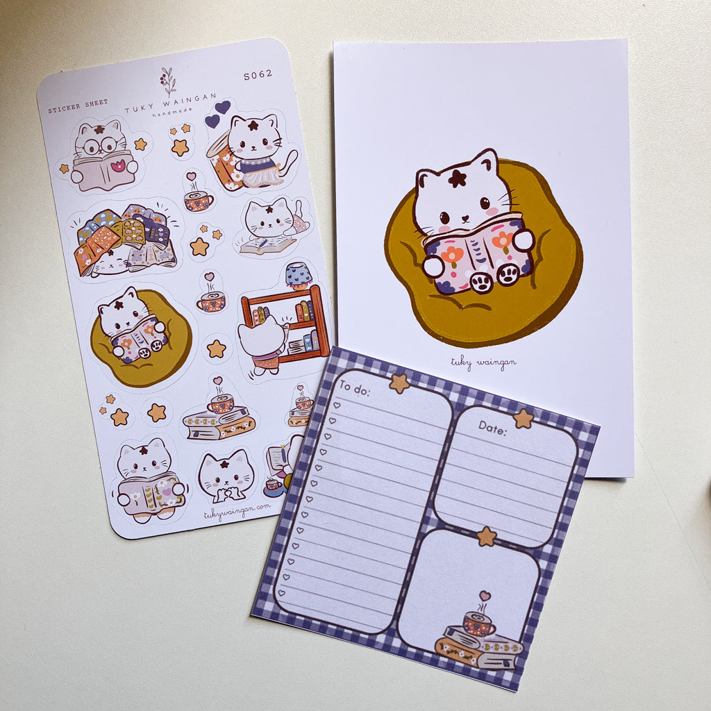 Gatita Lectora Kawaii - 18 Stickers