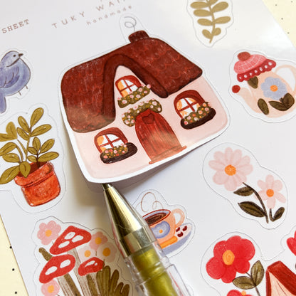 Hoja De 22 Stickers "Té en el Jardín" Bullet Bujo, Scrapbook