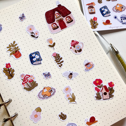 Hoja De 22 Stickers "Té en el Jardín" Bullet Bujo, Scrapbook