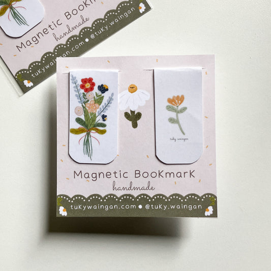 Marcapáginas Magnéticos Ilustrados – Set de 2 | Flores de campo. Hecho a Mano