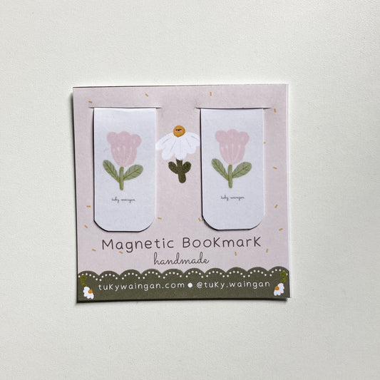 Marcapáginas Magnéticos Ilustrados – Set de 2 | Flor rosa. Hecho a Mano