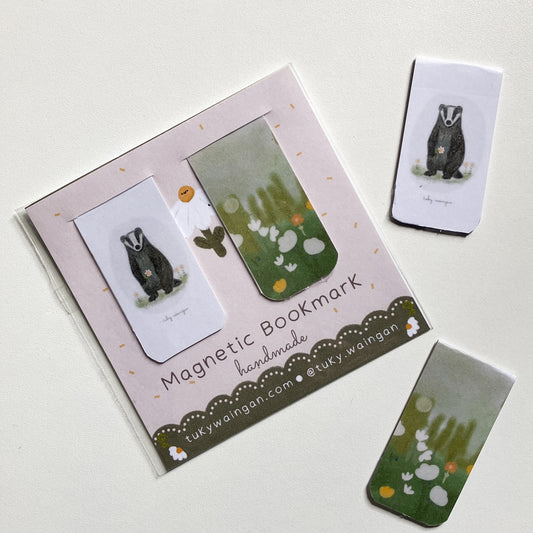 Marcapáginas Magnéticos Ilustrados – Set de 2 | Tejón del bosque. Hecho a Mano