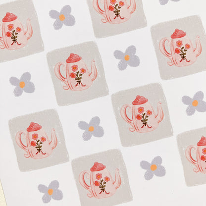 Postal Ilustrada, tarjeta 10x15 cm. Teteras florales