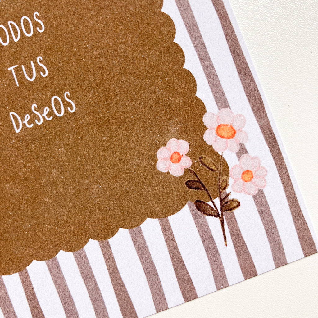 Postal Ilustrada, tarjeta 10x15 cm. Que se cumplan todos tus deseos