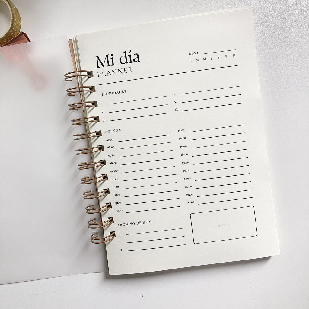Planner Diario minimalista A5 | Anillado Doble 50 Hojas