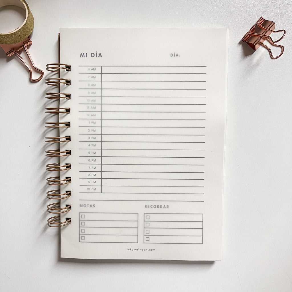 Planner Diario Mi Día A5 | Anillado Doble 50 Hojas