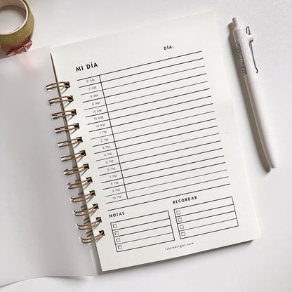 Planner Diario Mi Día A5 | Anillado Doble 50 Hojas