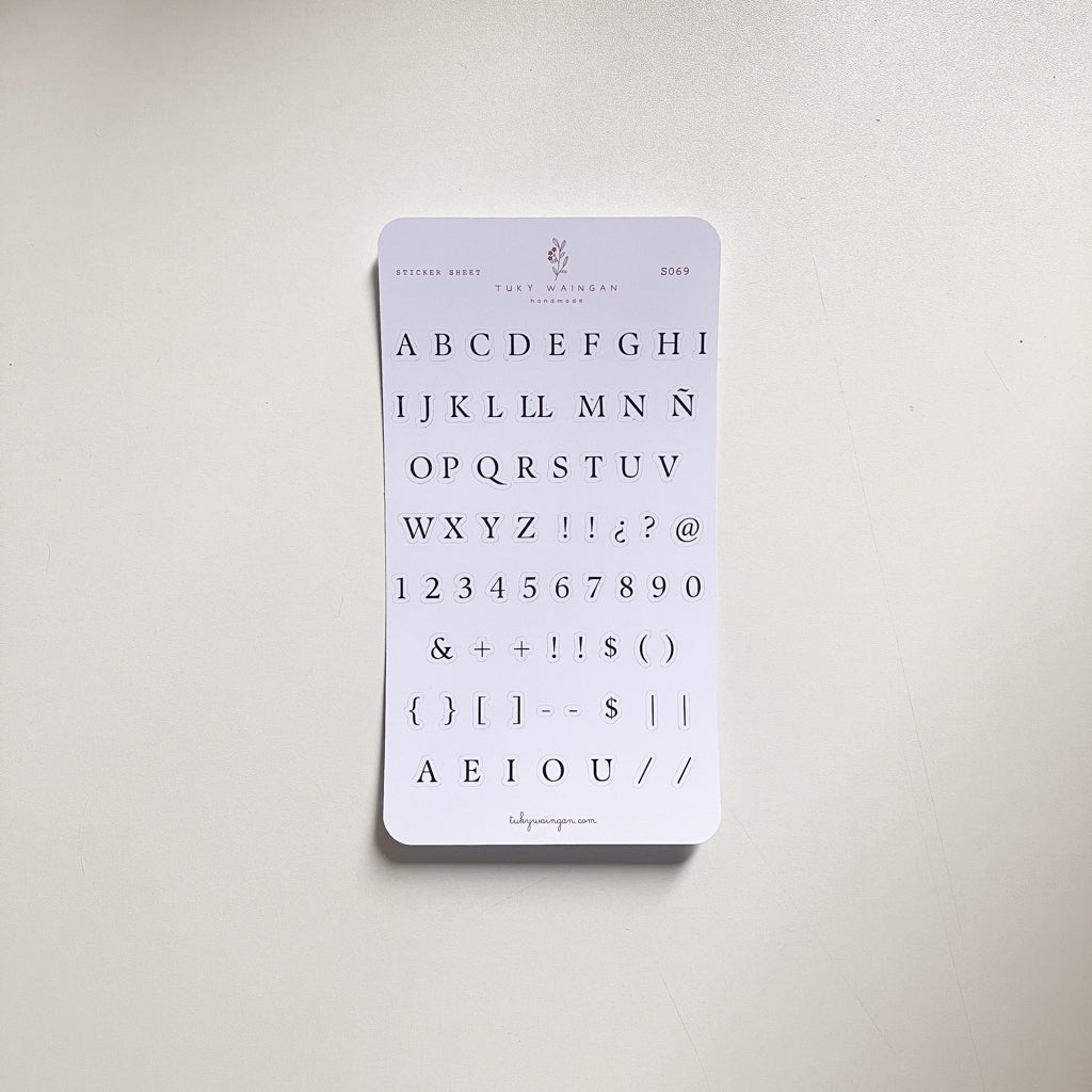 Sticker Sheet Alfabeto Serif | Negro | Scrapbooking