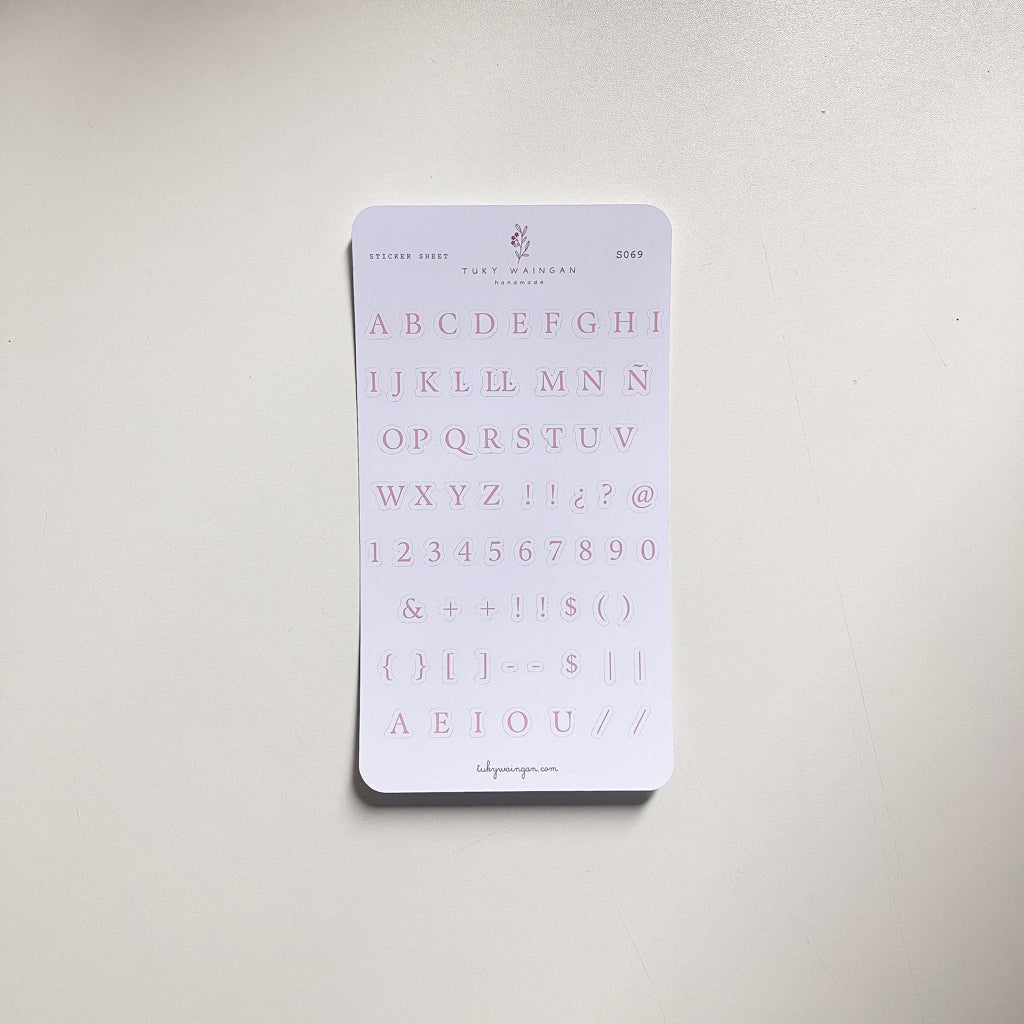 Sticker Sheet Alfabeto Serif | Rosa | Scrapbooking