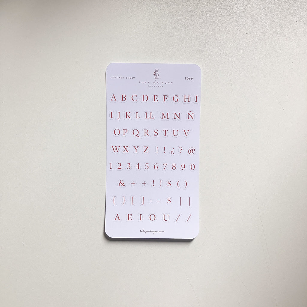Sticker Sheet Alfabeto Serif | Marrón | Scrapbooking