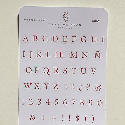 Sticker Sheet Alfabeto Serif | Marrón | Scrapbooking