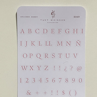 Sticker Sheet Alfabeto Serif | Rosa | Scrapbooking
