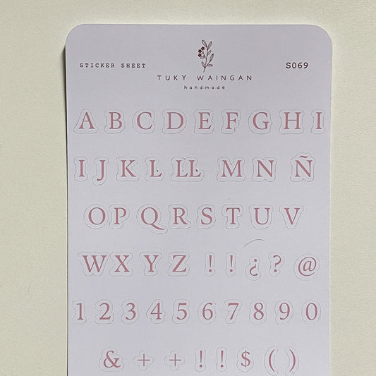Sticker Sheet Alfabeto Serif | Rosa | Scrapbooking