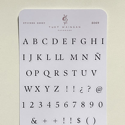Sticker Sheet Alfabeto Serif | Negro | Scrapbooking