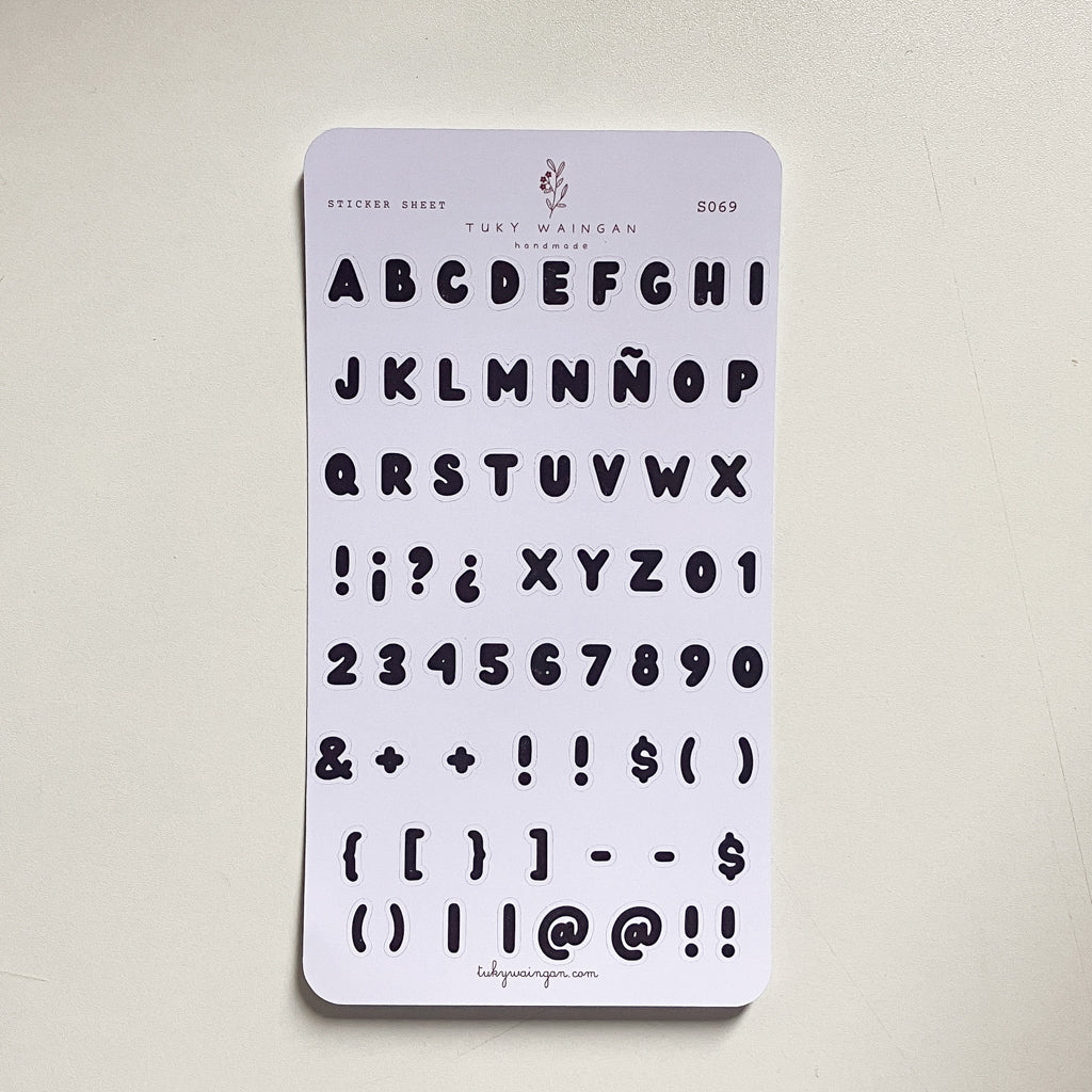 Sticker Sheet Alfabeto Bubble | Negro | Scrapbooking
