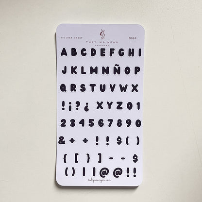 Sticker Sheet Alfabeto Bubble | Negro | Scrapbooking