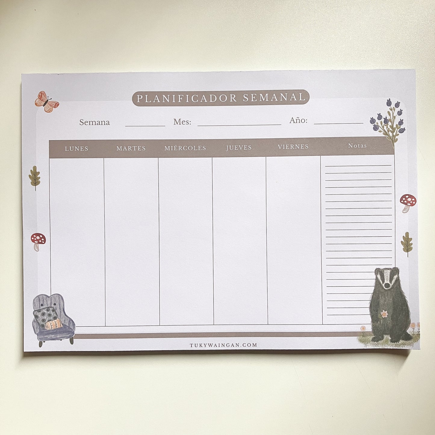 Planner Semanal A4 Emblocado Tejón | 50 Hojas Ilustradas