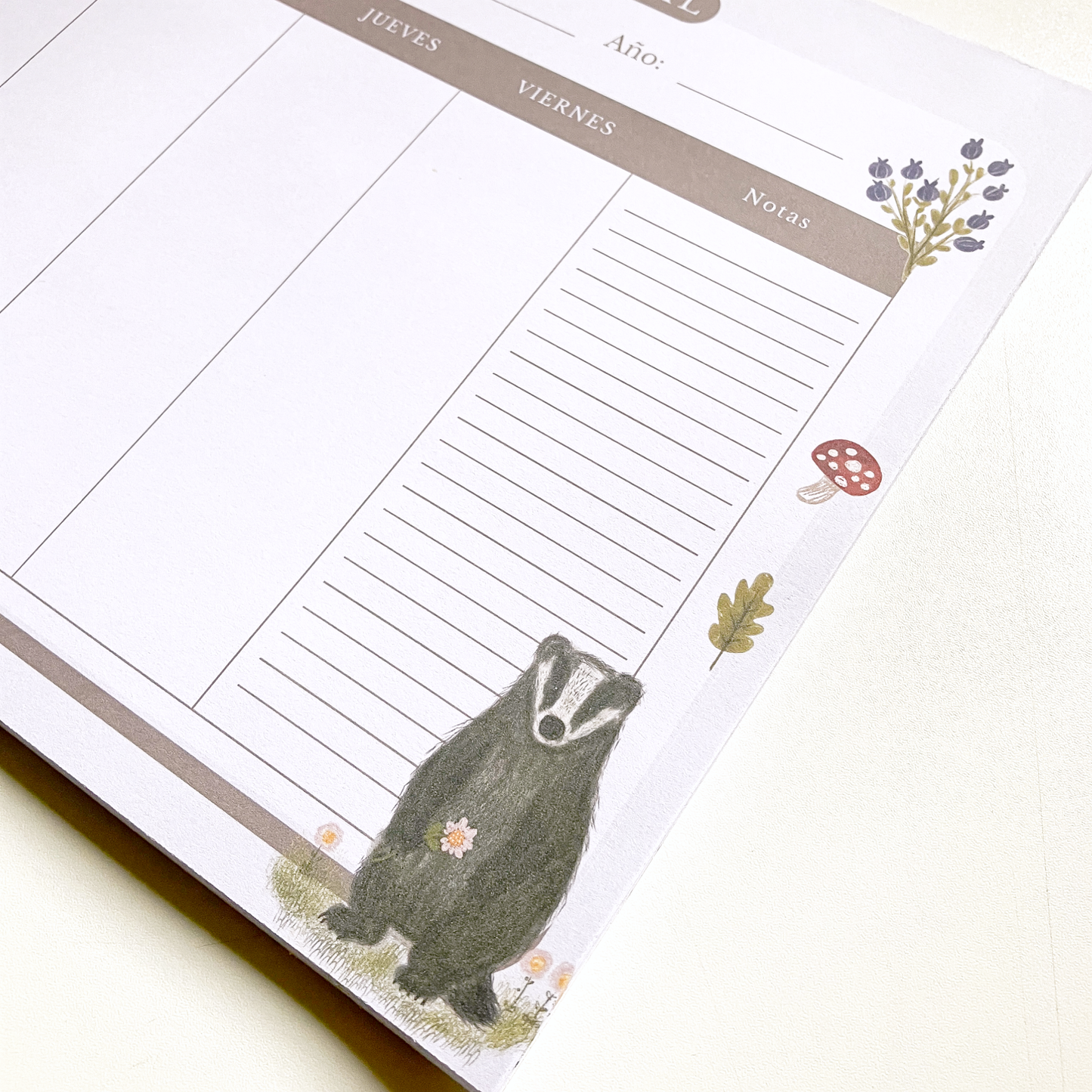 Planner Semanal A4 Emblocado Tejón | 50 Hojas Ilustradas