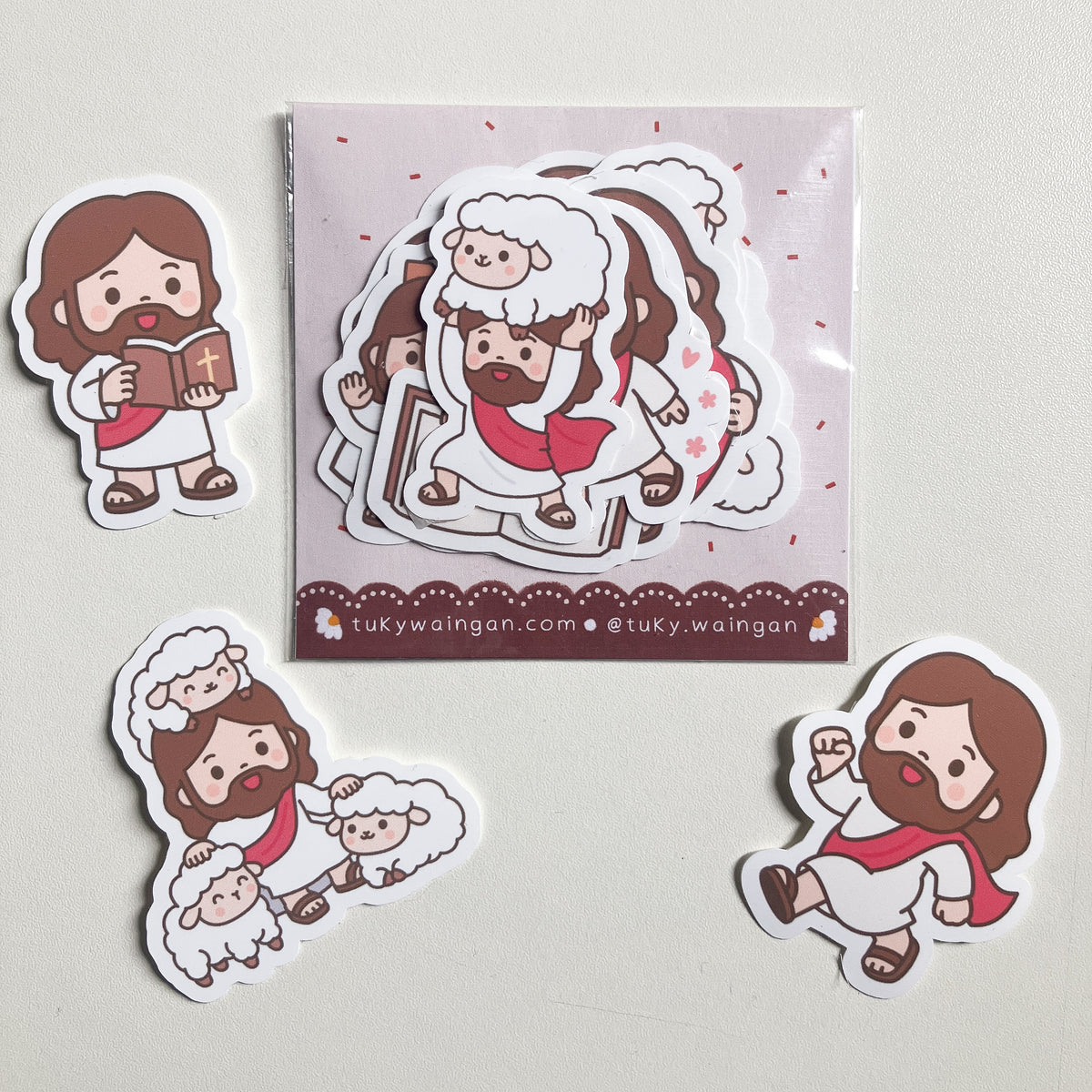 Set de stickers de Jesús en su presentación y diseños individuales