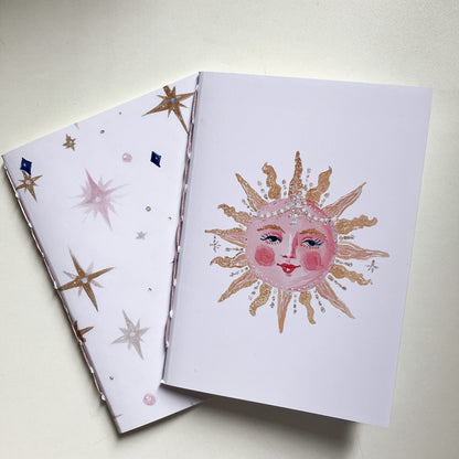 Set x2 Libretas A6 Cosidas a Mano | Sol y Estrellas