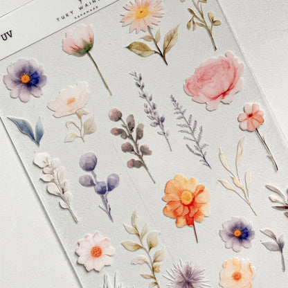 Plancha de stickers DTF UV · Flores silvestres · S025