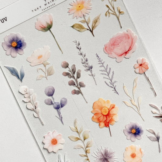 Plancha de stickers DTF UV · Flores silvestres · S025