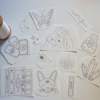 Stickers Hidrosoluble "Sabiduría Mística" para Bordar – Kit Floral Autoadhesivo