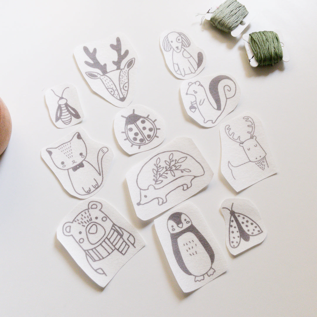 Stickers hidrosoluble para bordar — diseños nórdicos con animales tiernos.