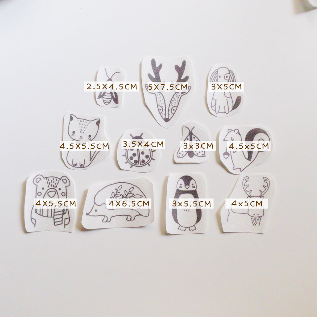 Stickers hidrosoluble para bordar — diseños nórdicos con animales tiernos.