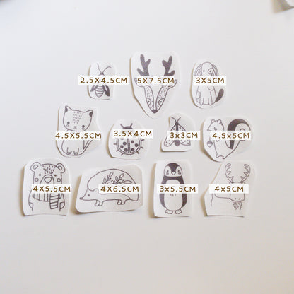 Stickers hidrosoluble para bordar — diseños nórdicos con animales tiernos.