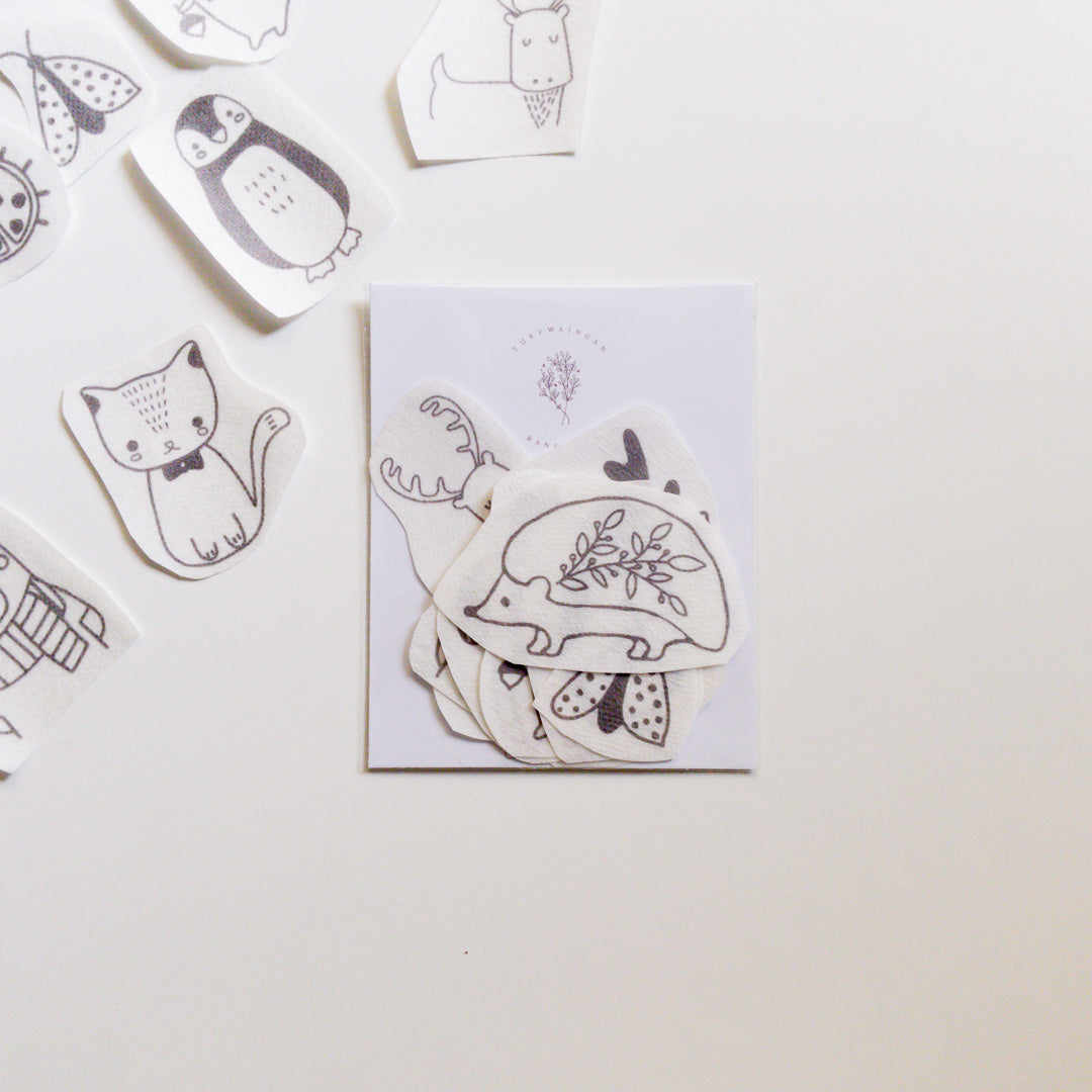 Stickers hidrosoluble para bordar — diseños nórdicos con animales tiernos.