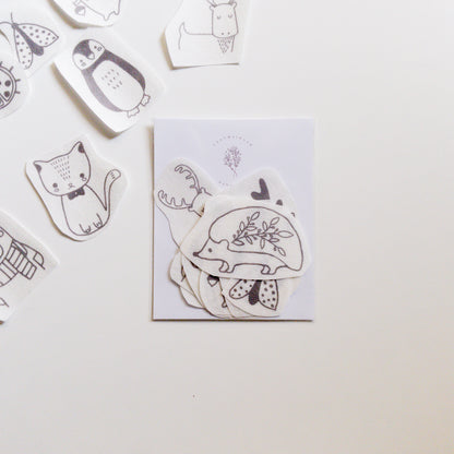 Stickers hidrosoluble para bordar — diseños nórdicos con animales tiernos.