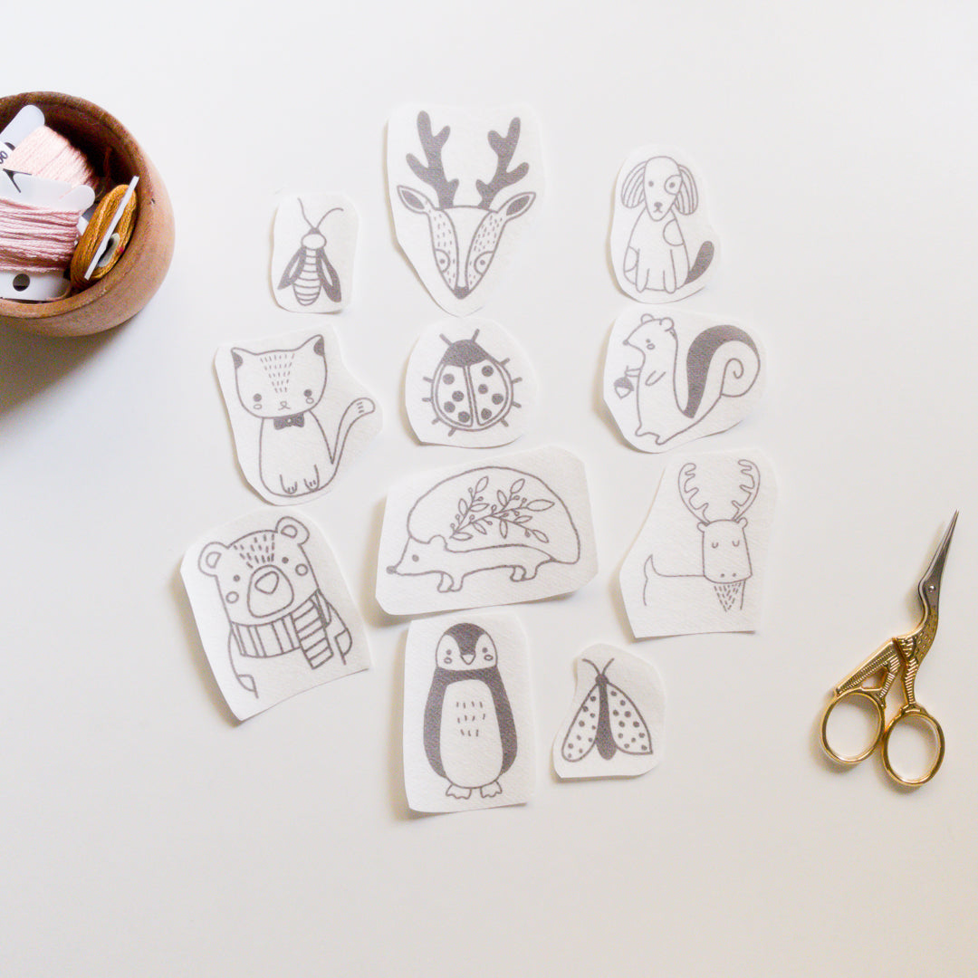 Stickers hidrosoluble para bordar — diseños nórdicos con animales tiernos.