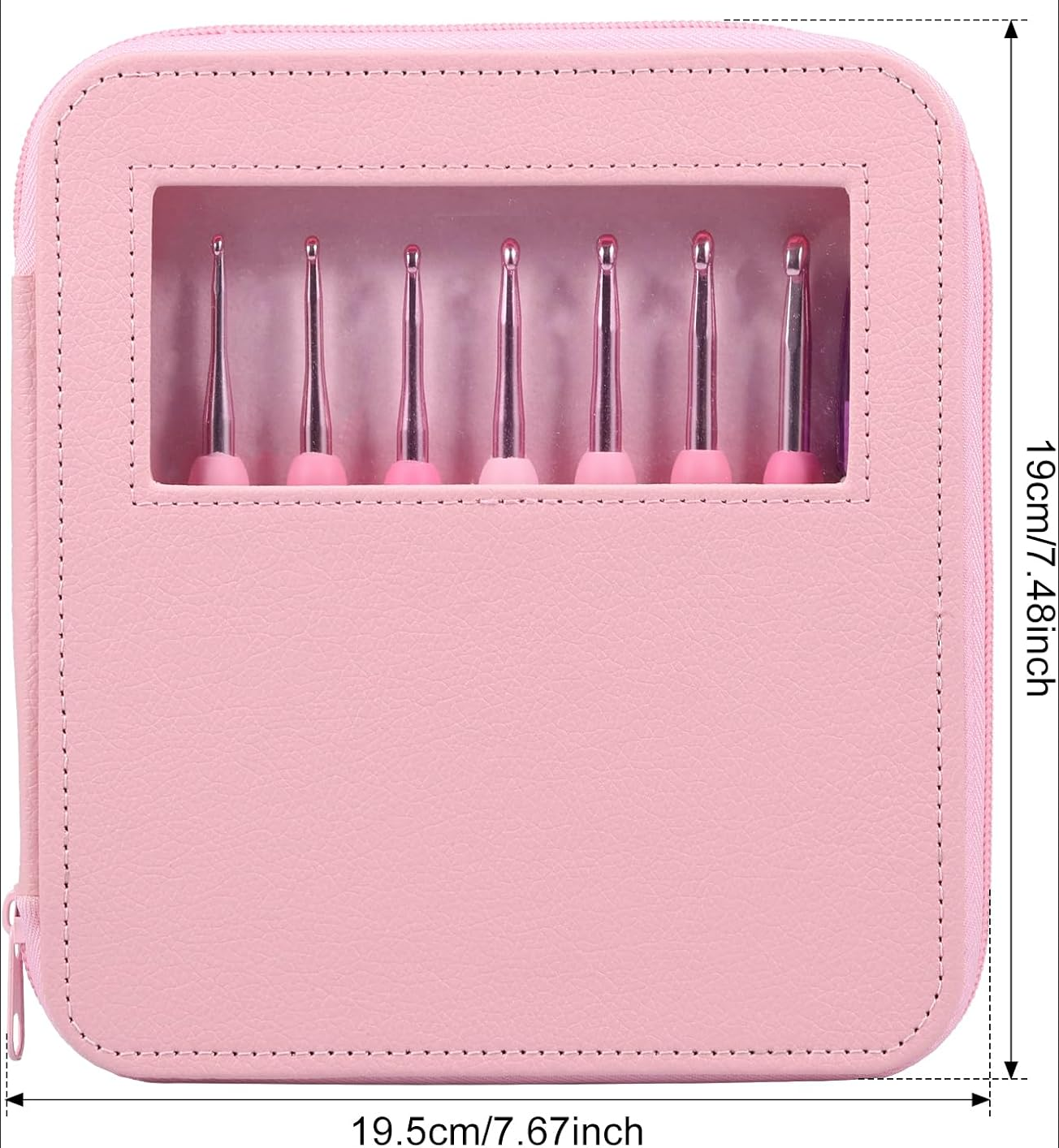 Set 8 Agujas Crochet 2.5-6 Mm Cartuchera Rosa