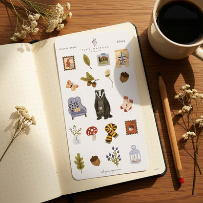 Hoja de 19 stickers troquelados "El Tejón del Bosque"
