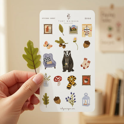 Hoja de 19 stickers troquelados "El Tejón del Bosque"