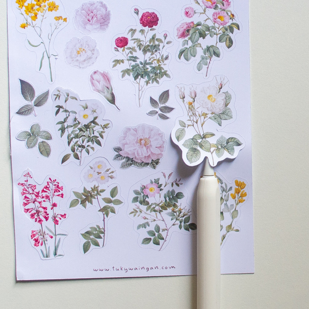 Hola de sticker 19 Stickers Botánicos Vintage Bullet Journal