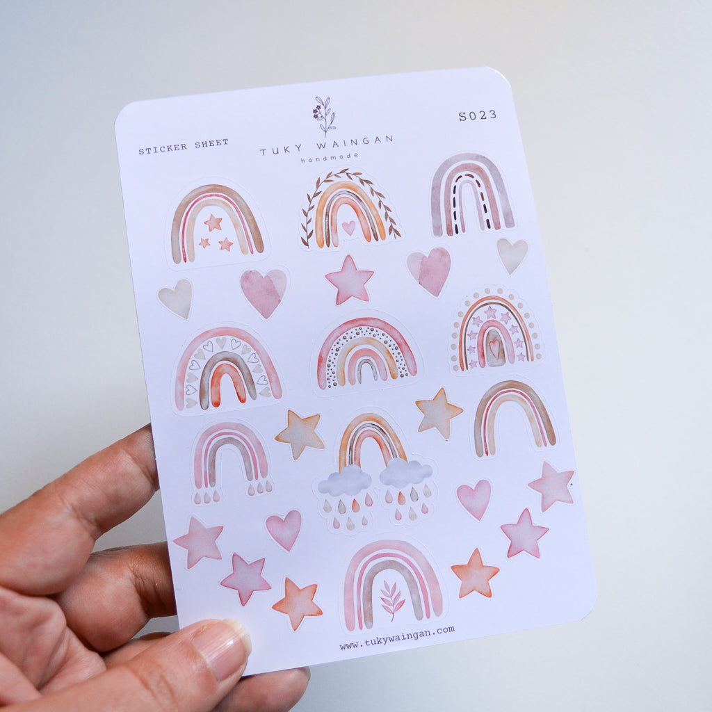 Plancha 25 Stickers Arcoíris Boho Bullet Journal