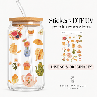 Plancha de stickers DTF UV · Desayuno bonito