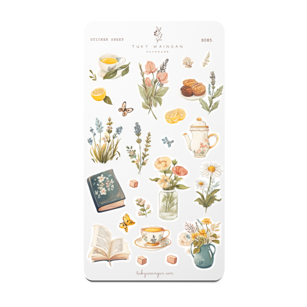 Flores y té | Hoja de 23 stickers