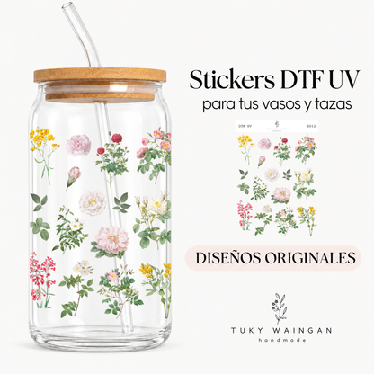 Plancha de stickers DTF UV · Jardín en flor · S012