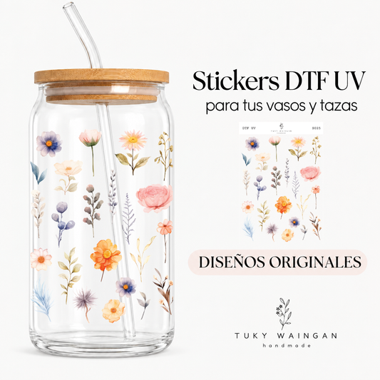 Plancha de stickers DTF UV · Flores silvestres · S025