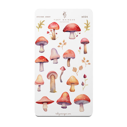 Hoja De 20 Stickers Hongos Mushrooms Vintage Bullet Bujo