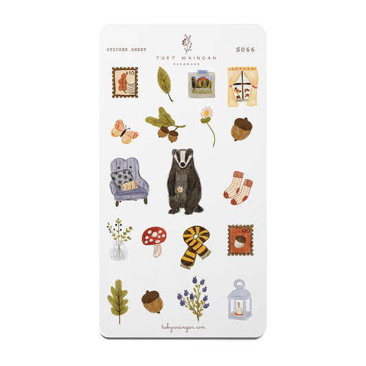 Hoja de 19 stickers troquelados "El Tejón del Bosque"