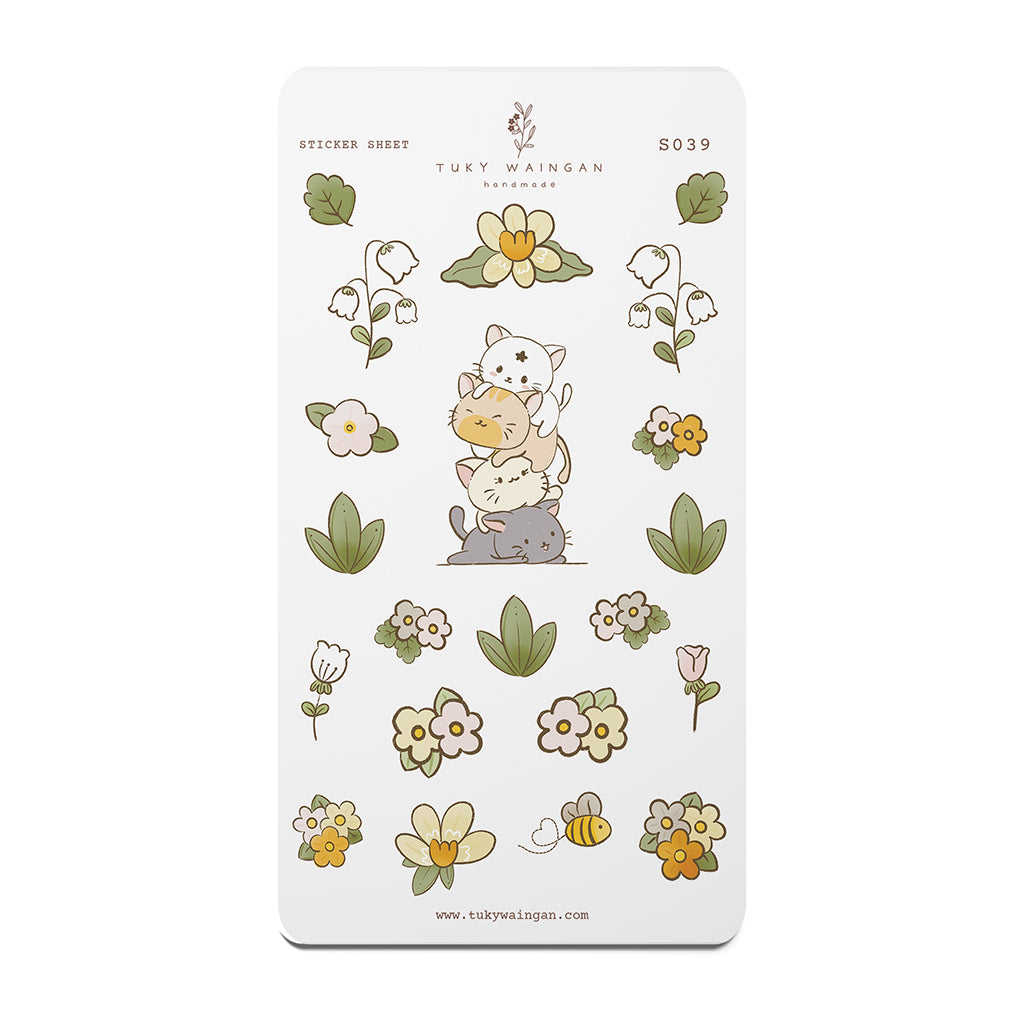 Hoja 23 Stickers Gatitos Traviesos Y Flores Kawaii