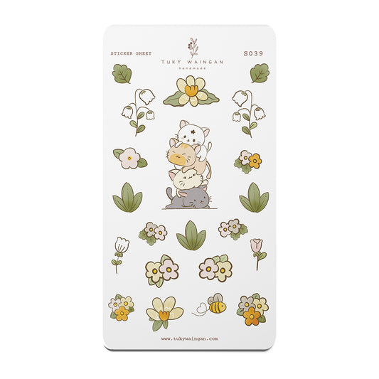 Hoja 23 Stickers Gatitos Traviesos Y Flores Kawaii