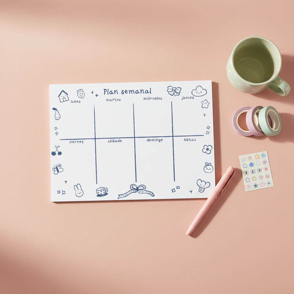 Planner semanal kawaii - escritorio blush
